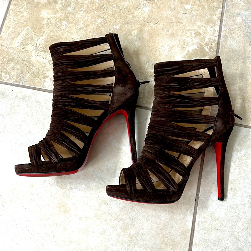 Louboutin Christian sandals brown suede heels 120 size 38